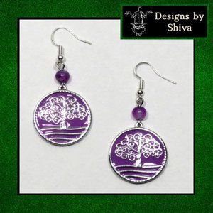 Purple Tree of Life Gemstone Earrings